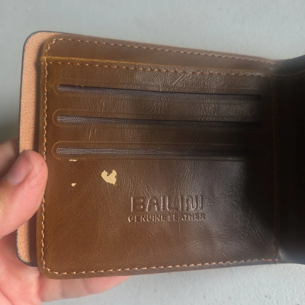 Bailini Genuine Brown Cowhide Leather Men Bifold Cowboy Wallet
